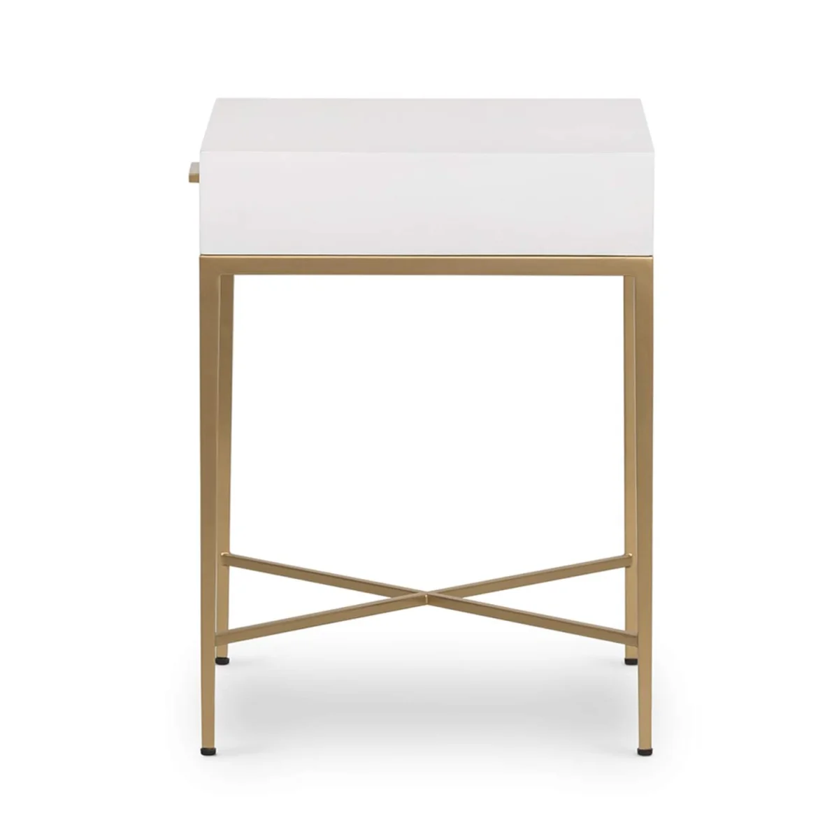 Ravenna White High-Gloss Bedside Table with Brushed Gold Legs and Drawer - White – image 4