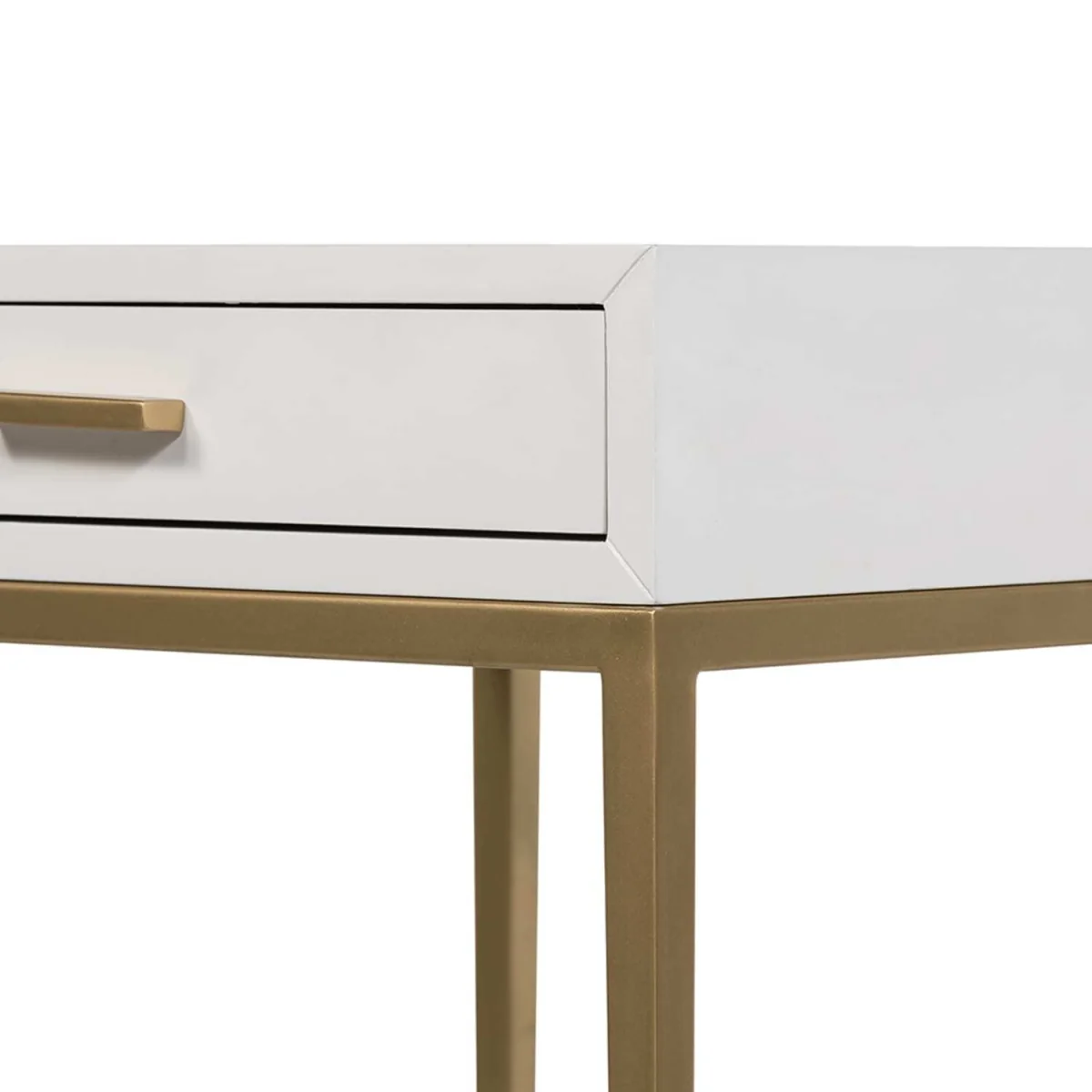 Ravenna White High-Gloss Bedside Table with Brushed Gold Legs and Drawer - White – image 5