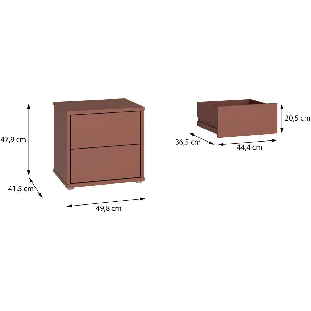 Alice Springs Low Bedside Cabinet with 2 Drawers Push-Open in Taupe - Terracotta – image 12
