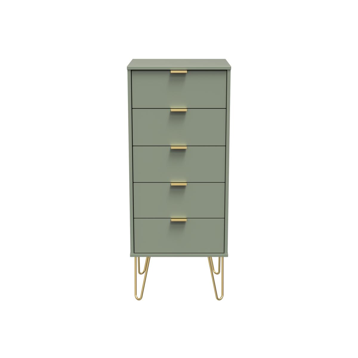 Hong Kong Ready Assembled 5 Drawer Bedside Cabinet - Reed Green