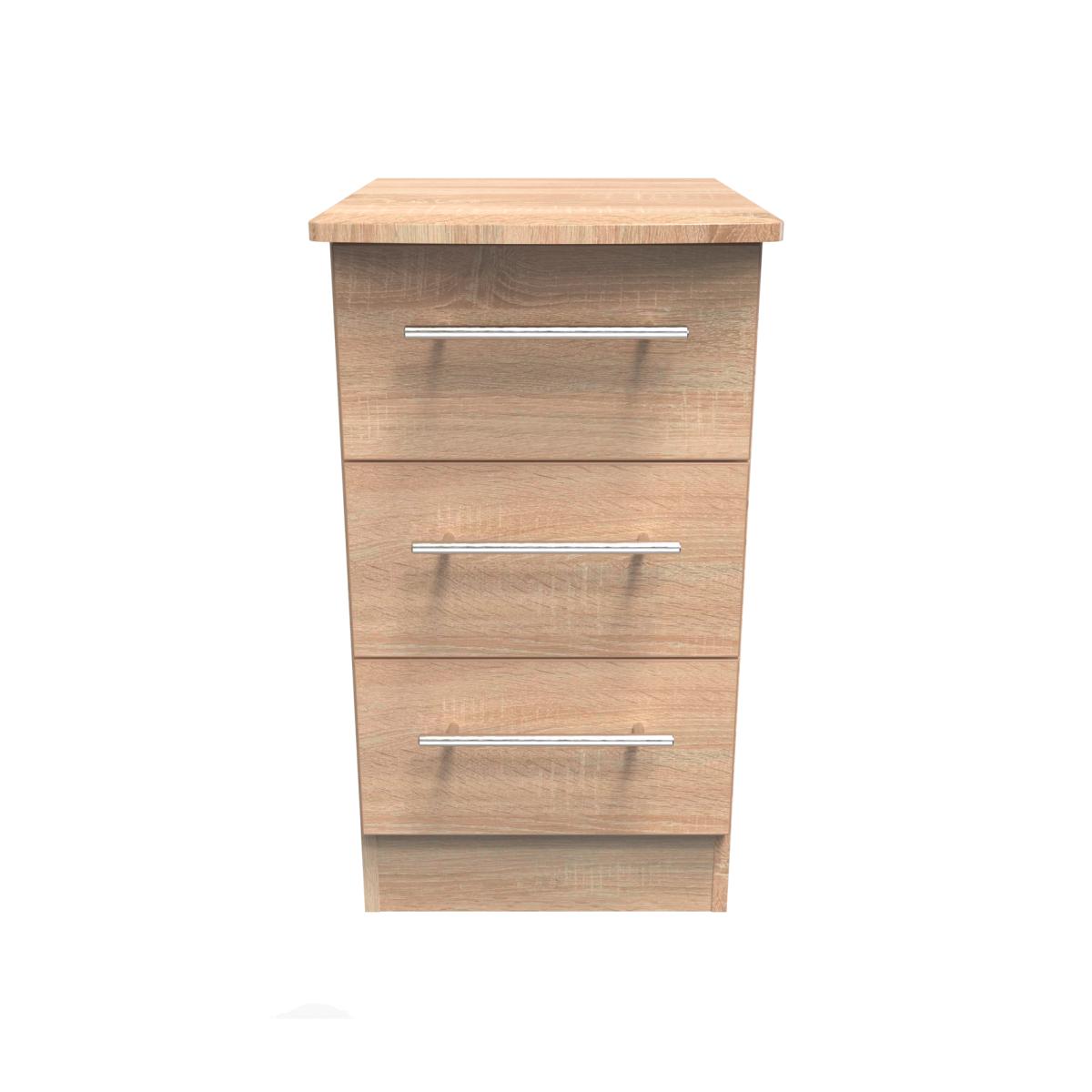 Sherwood Ready Assembled 3 Drawer Bedside Cabinet - Bardolino Oak