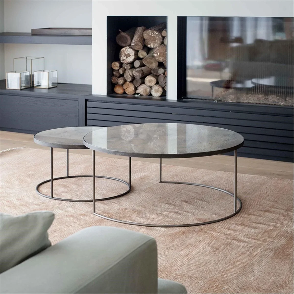 Heavy Aged Mirror Coffee Table Set - Round – image 2