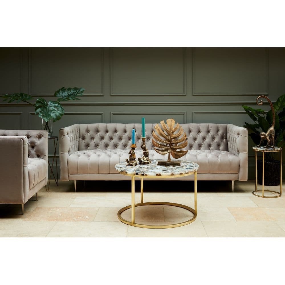 Meso Agate Round Coffee Table with Brass Frame – image 4
