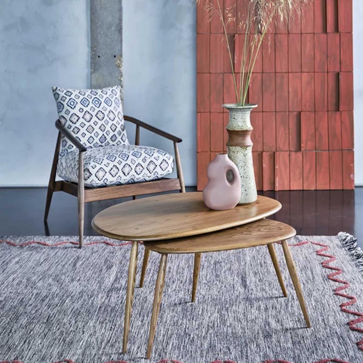Ercol Pebble Coffee Table Nest, Round, Brown | Barker & Stonehouse – image 2