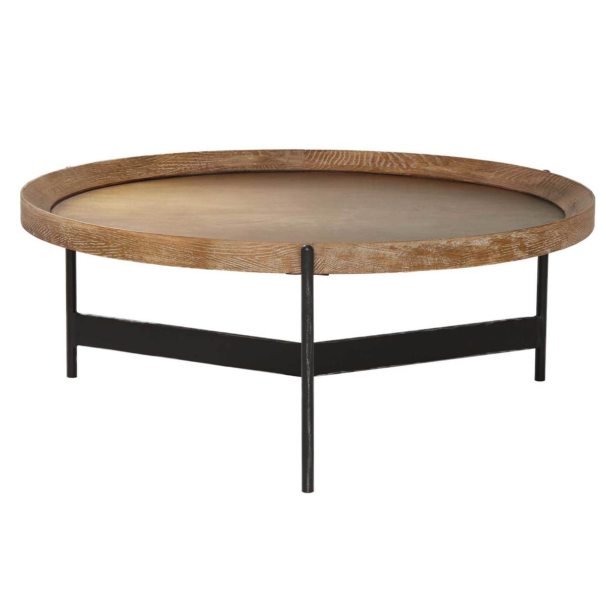 Zeke Round Coffee Table, Light Brass and Oak – image 3