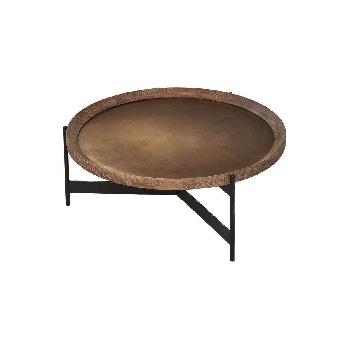 Zeke Round Coffee Table, Light Brass and Oak – image 2