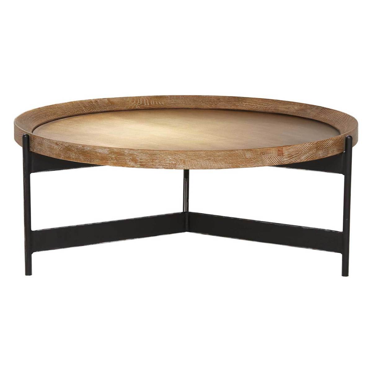 Zeke Round Coffee Table, Light Brass and Oak – image 1