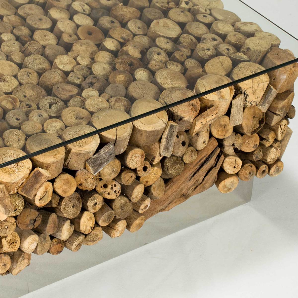 Caspian Avant Garde Driftwood and Glass Square Coffee Table – image 4