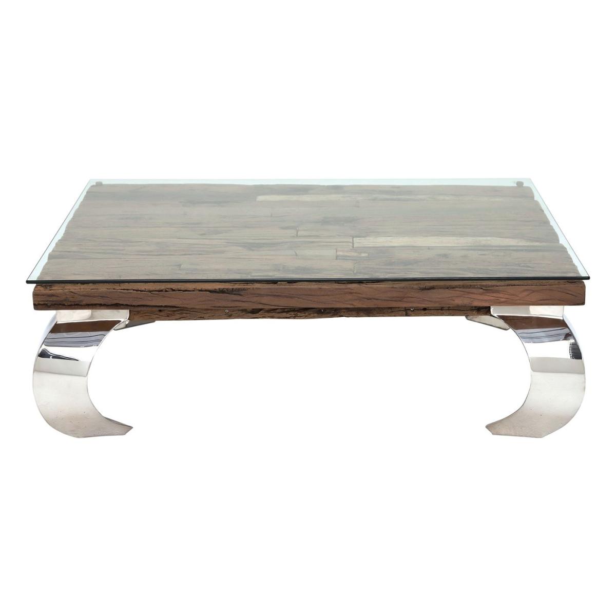 Caspian Terni Small Square Reclaimed Wood Coffee Table with Glass top, Neutral | Barker & Stonehouse – image 2