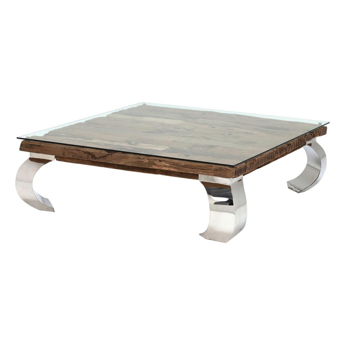 Caspian Terni Small Square Reclaimed Wood Coffee Table with Glass top, Neutral | Barker & Stonehouse – image 3
