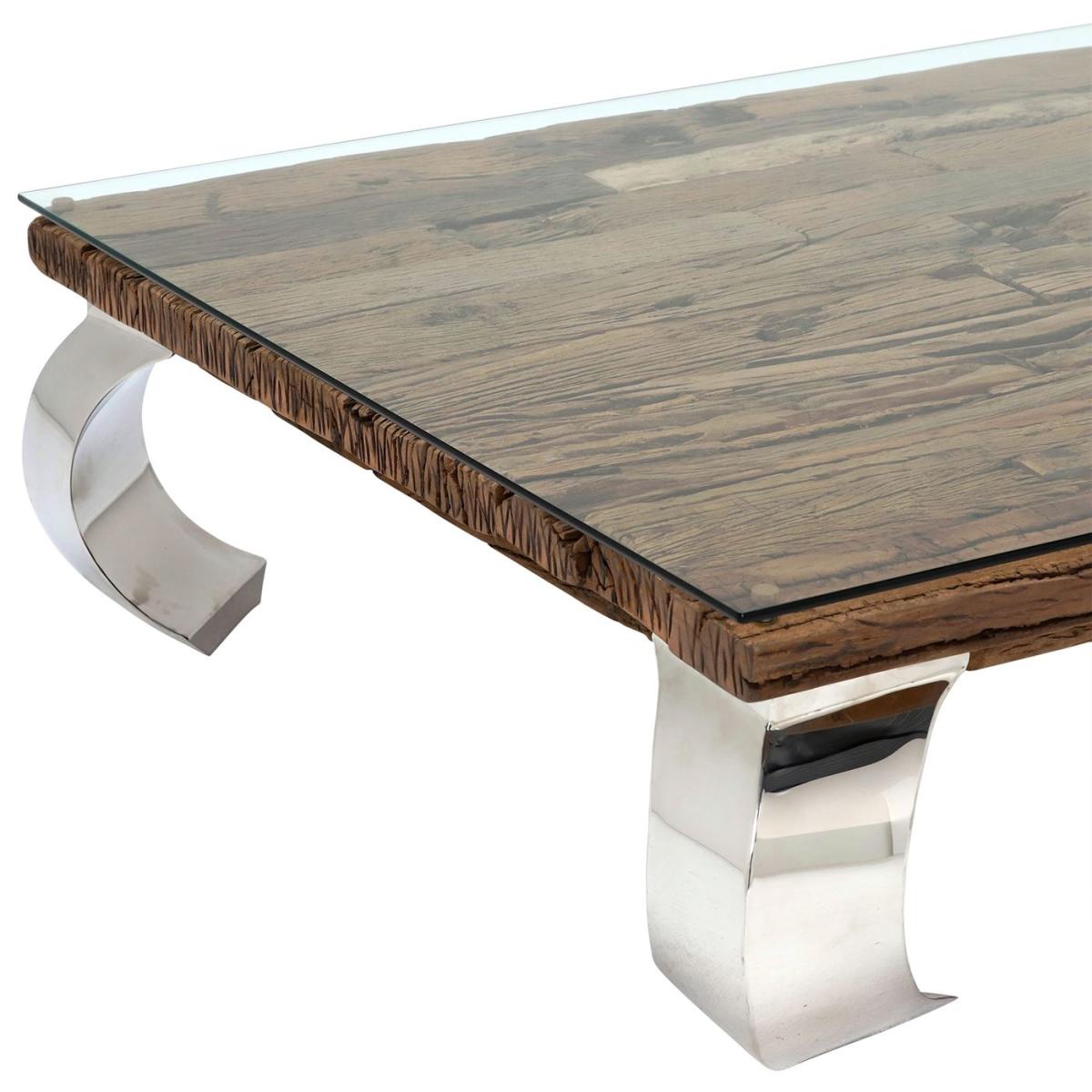 Caspian Terni Small Square Reclaimed Wood Coffee Table with Glass top, Neutral | Barker & Stonehouse – image 4
