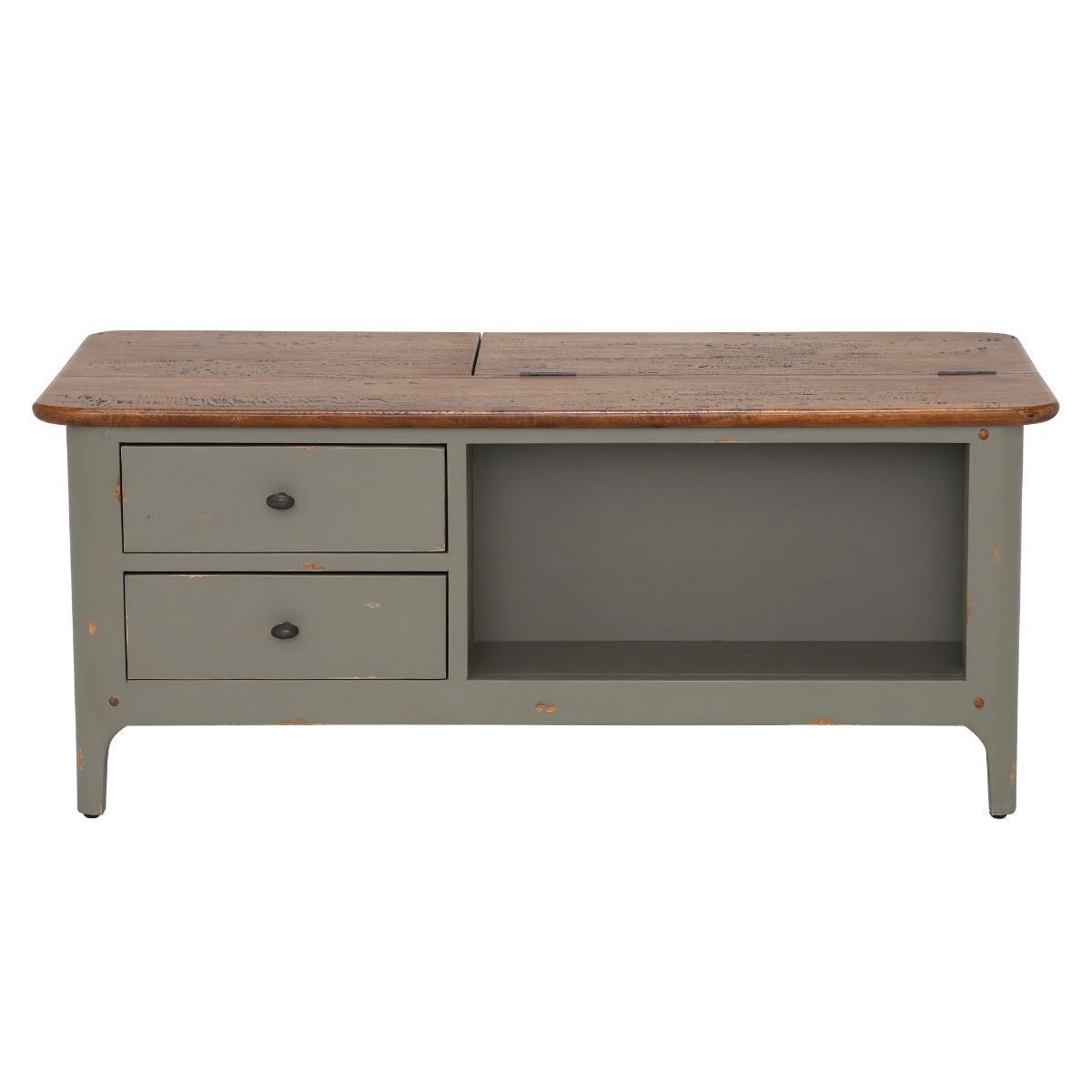 2 Draw Wooden Coffee Table - Grey - Mango Wood - W110 x D60 x H45cm - Barker &amp; Stonehouse – image 2