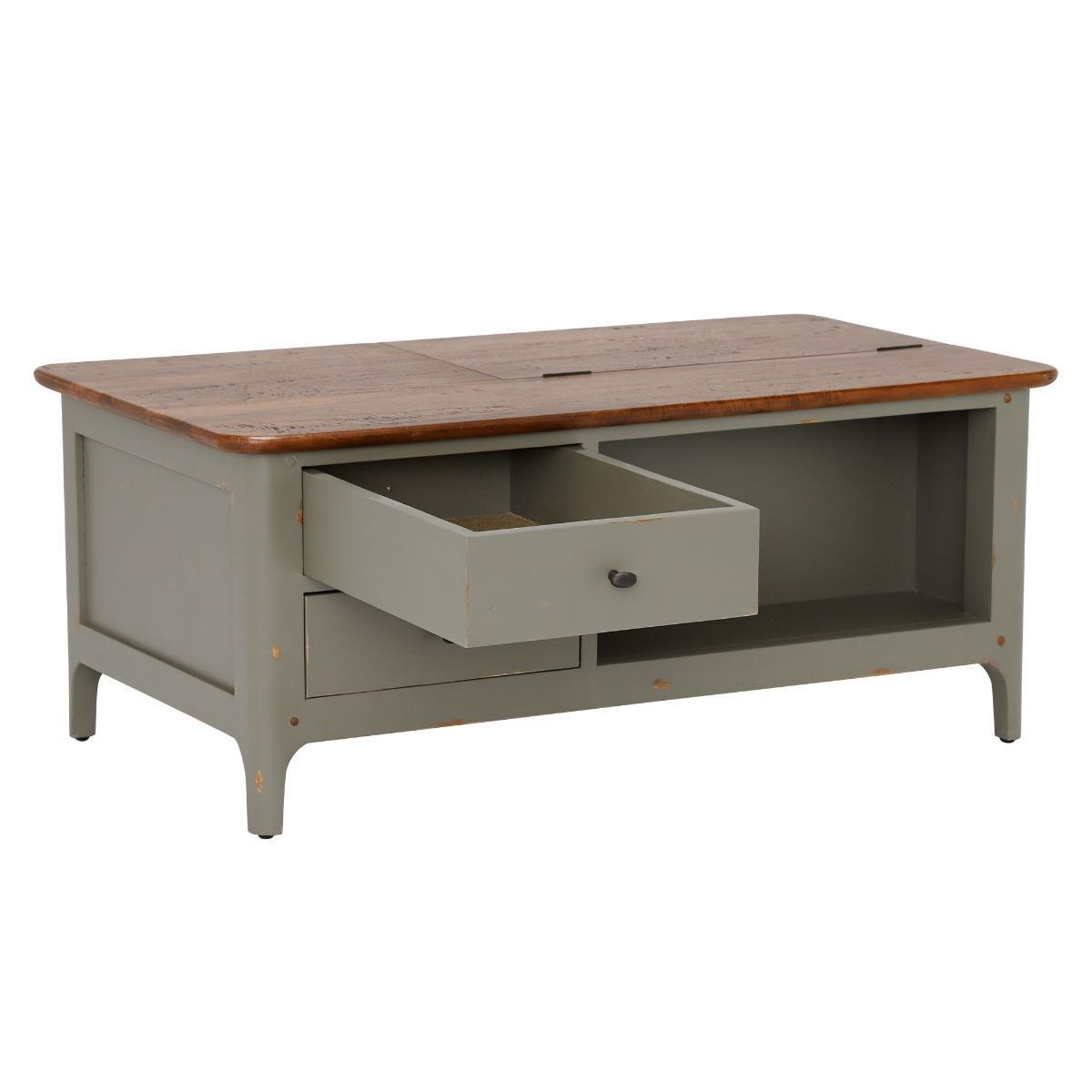 2 Draw Wooden Coffee Table - Grey - Mango Wood - W110 x D60 x H45cm - Barker &amp; Stonehouse – image 3
