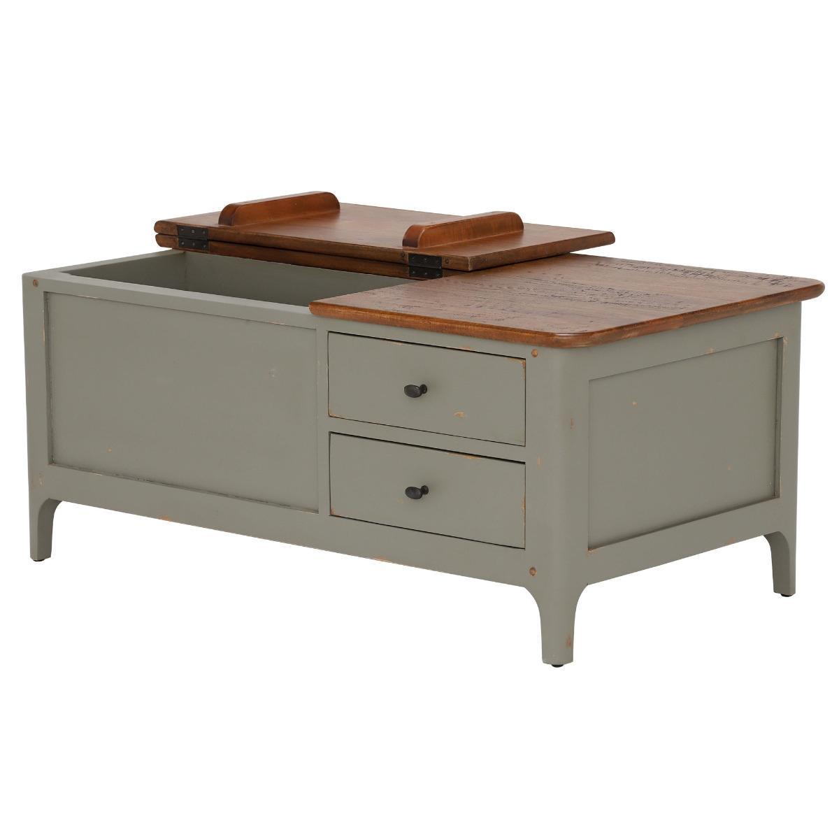 2 Draw Wooden Coffee Table - Grey - Mango Wood - W110 x D60 x H45cm - Barker &amp; Stonehouse – image 9