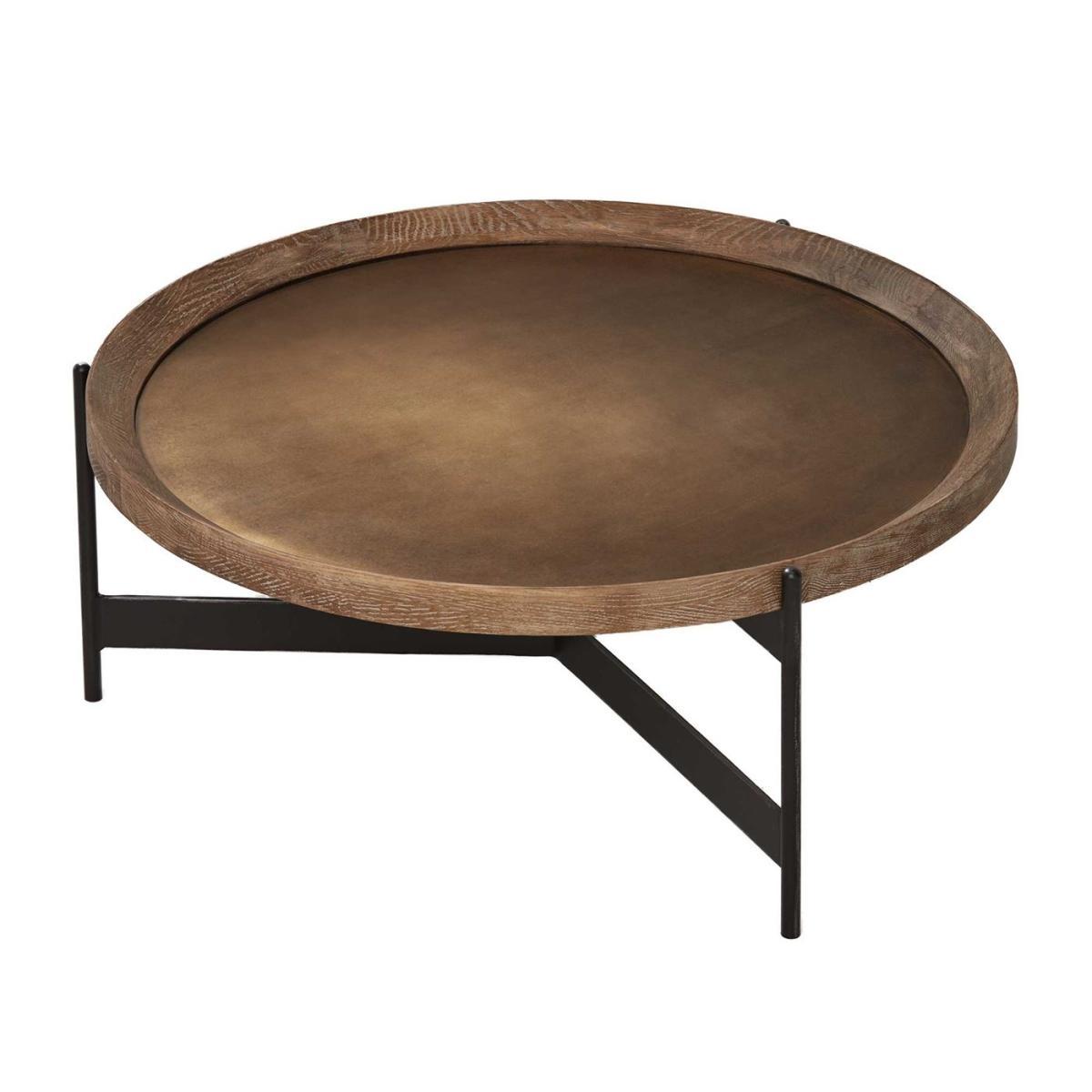 Zeke Round Coffee Table, Light Brass and Oak – image 2