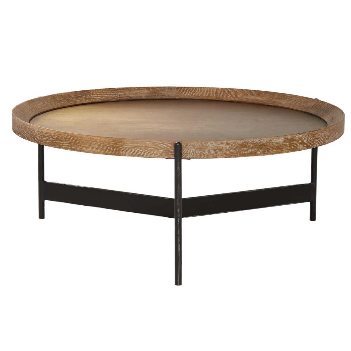 Zeke Round Coffee Table, Light Brass and Oak – image 3