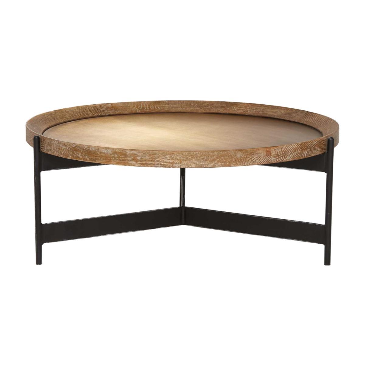 Zeke Round Coffee Table, Light Brass and Oak – image 1