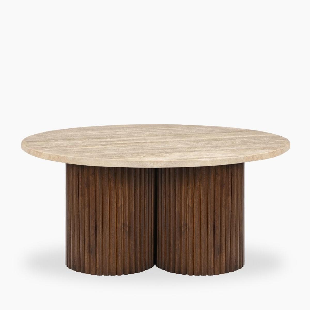 Skylar Round Coffee Table, Dark Mango Wood & Travertine – image 2