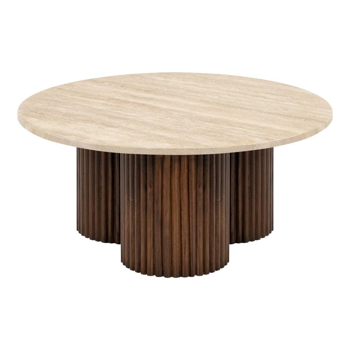 Skylar Round Coffee Table, Dark Mango Wood & Travertine – image 3