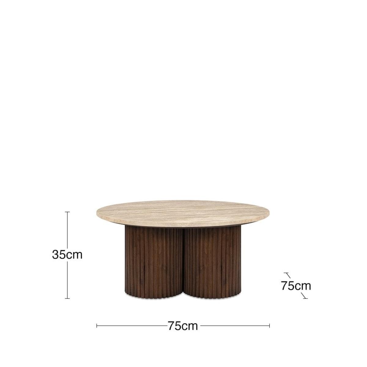 Skylar Round Coffee Table, Dark Mango Wood & Travertine – image 8