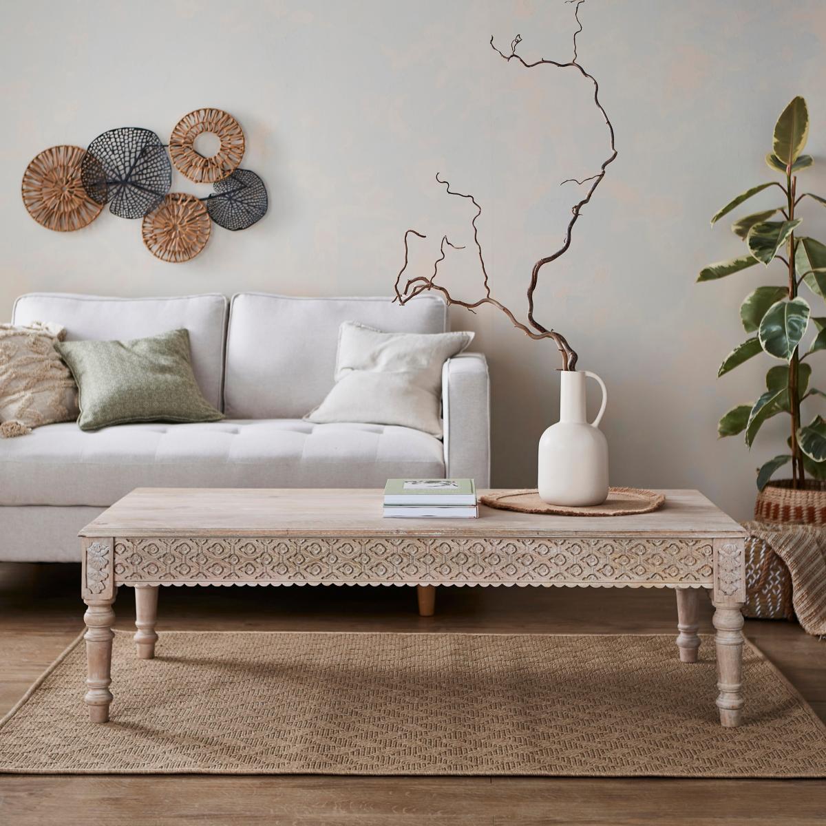 Lolita Carved Coffee Table, Mango Wood White – image 1
