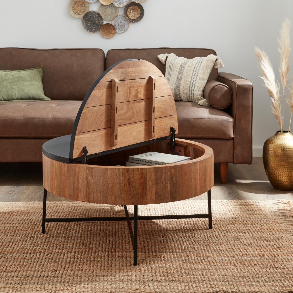 Jaya Round Mango Wood Storage Coffee Table Brown – image 2
