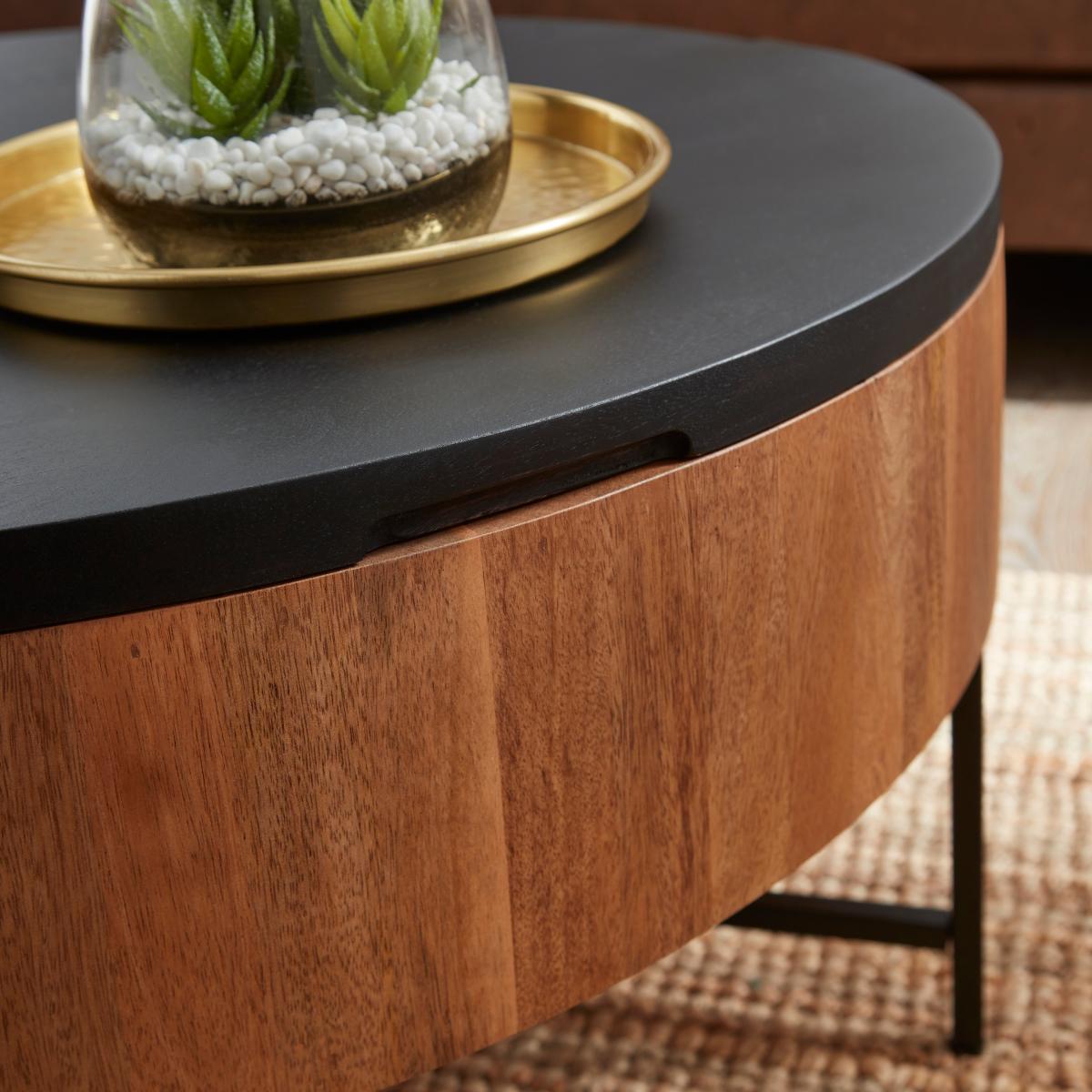 Jaya Round Mango Wood Storage Coffee Table Brown – image 7
