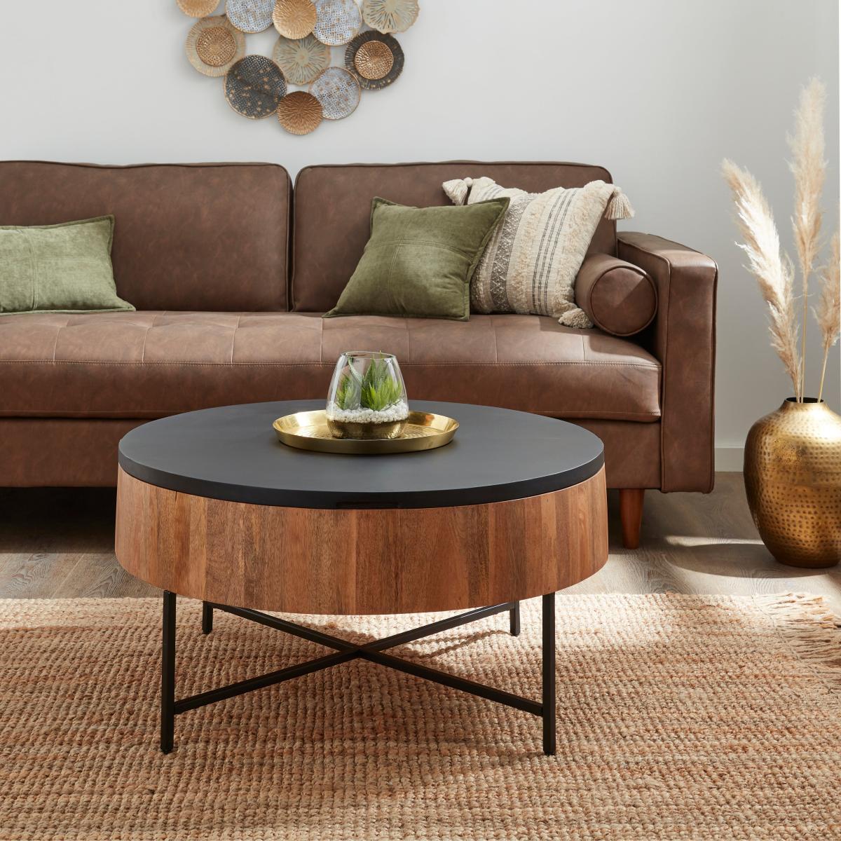 Jaya Round Mango Wood Storage Coffee Table Brown – image 1
