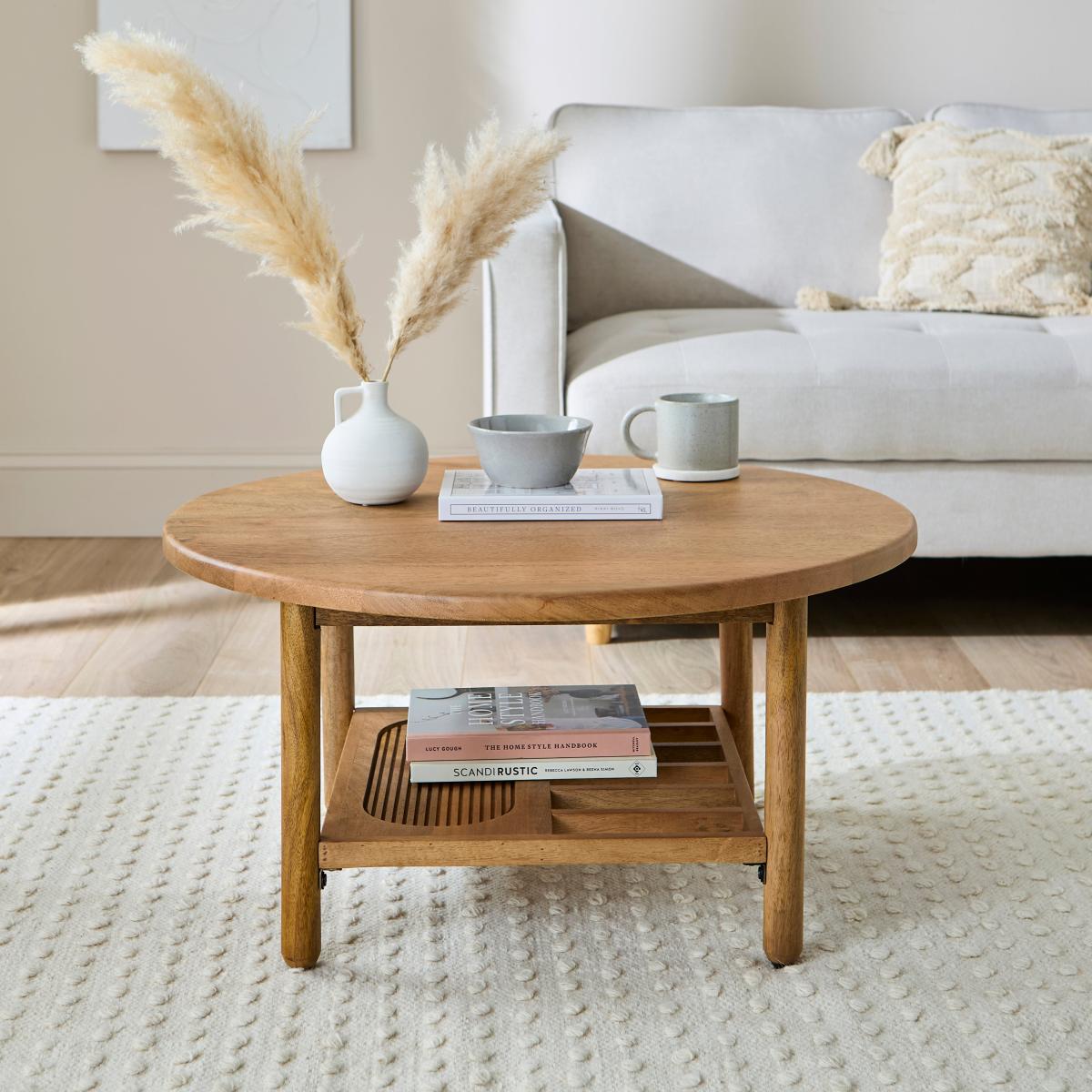 Khari Round Coffee Table, Mango Wood Black – image 2