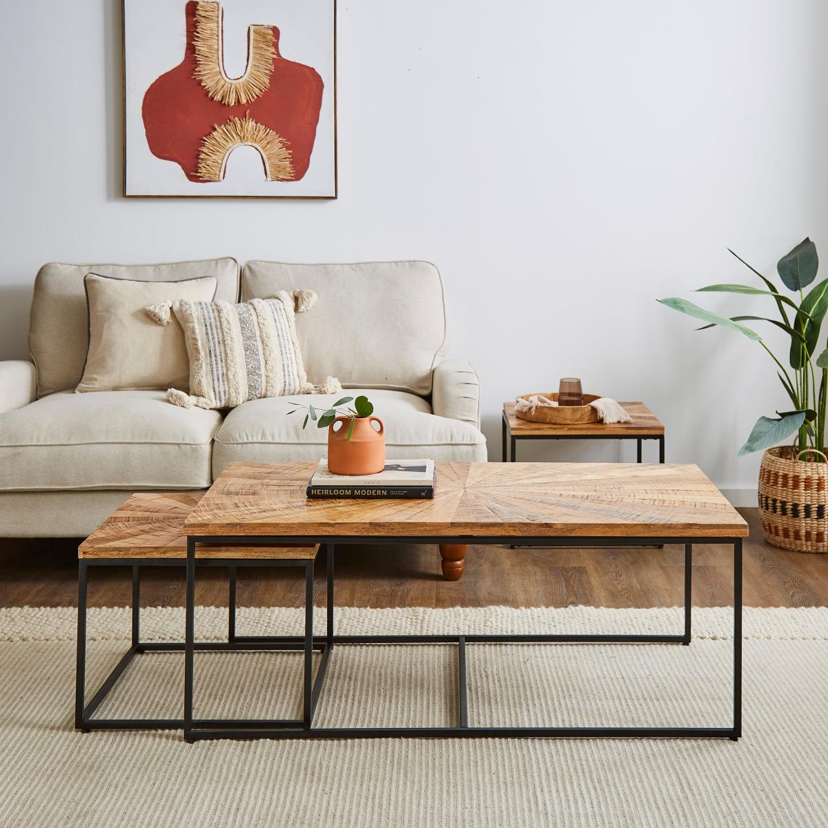 Zayn Starburst Pattern Mango Wood Nest of Coffee Tables Brown – image 2
