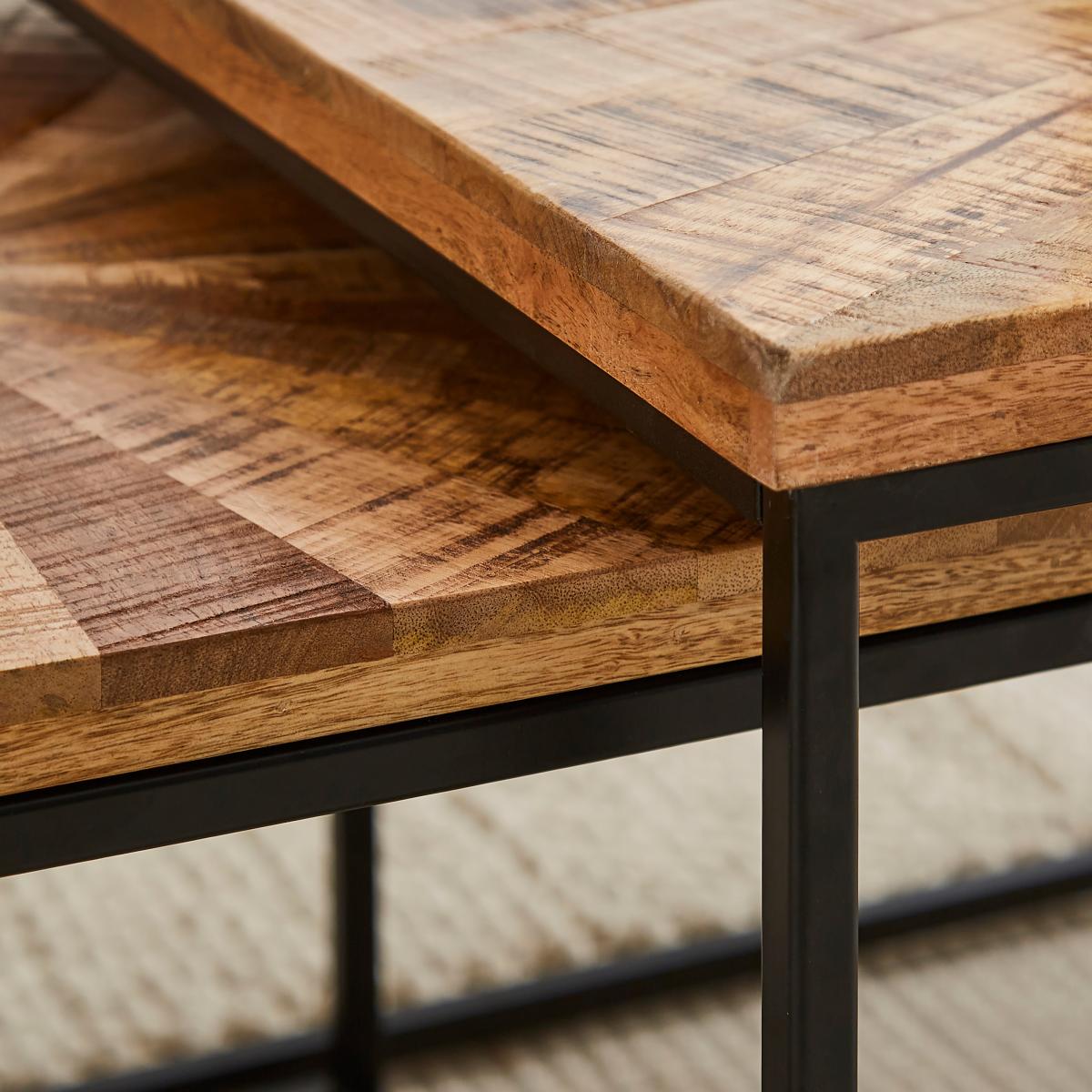 Zayn Starburst Pattern Mango Wood Nest of Coffee Tables Brown – image 3