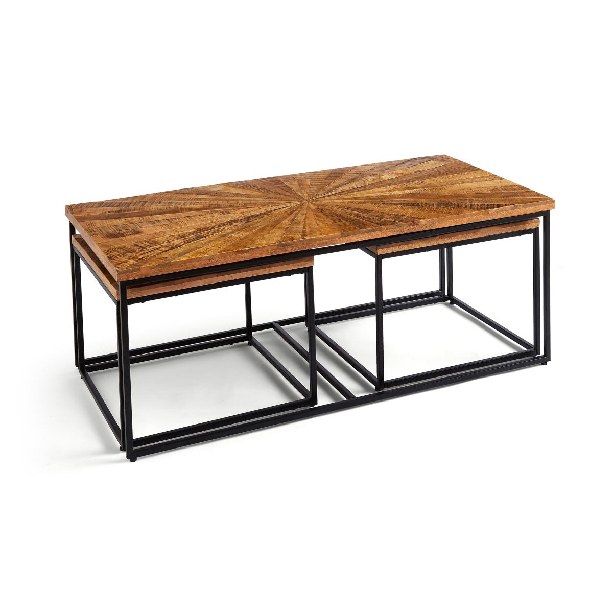 Zayn Starburst Pattern Mango Wood Nest of Coffee Tables Brown – image 5