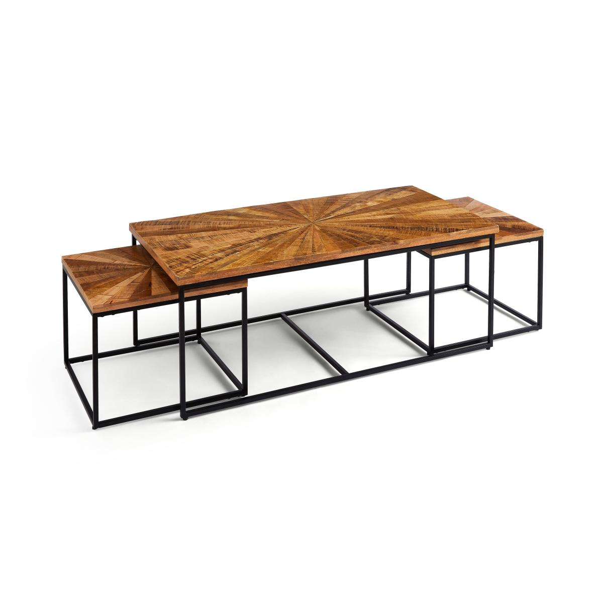 Zayn Starburst Pattern Mango Wood Nest of Coffee Tables Brown – image 6