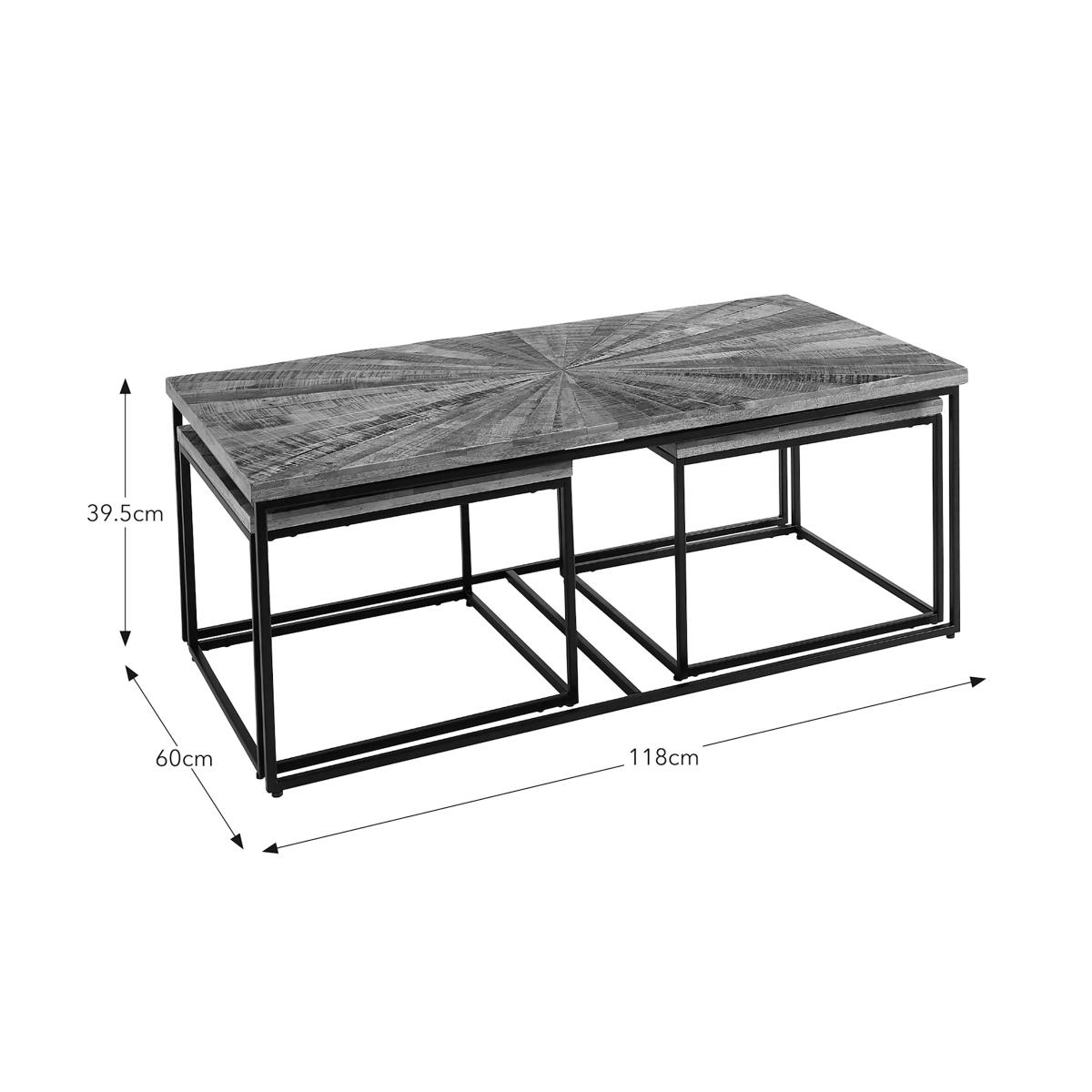 Zayn Starburst Pattern Mango Wood Nest of Coffee Tables Brown – image 7