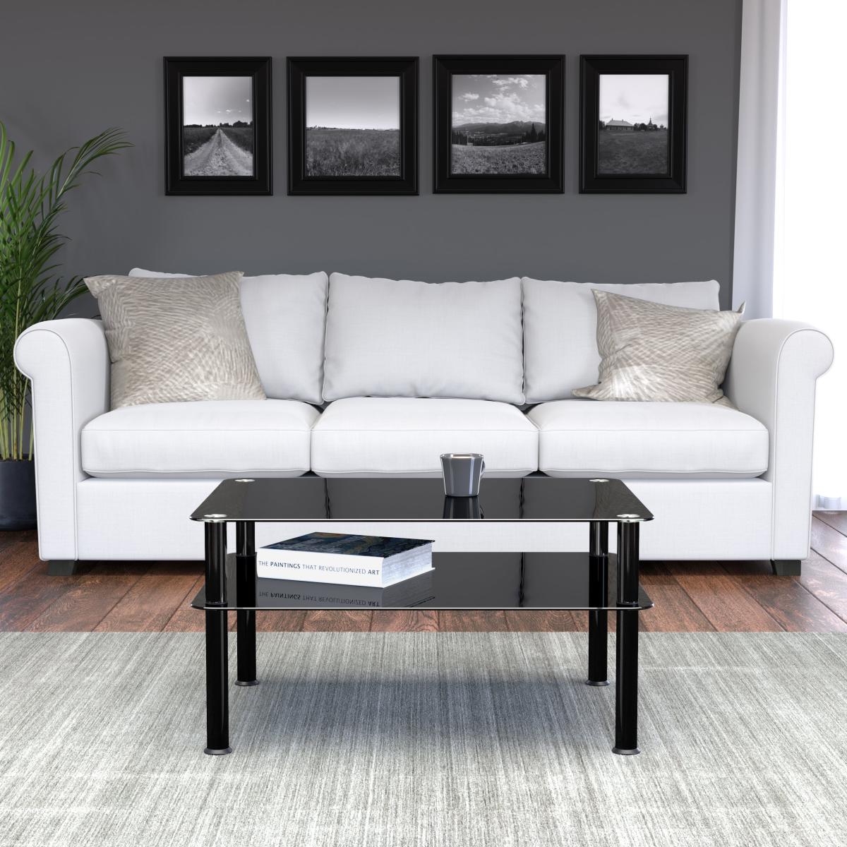 AVF Large Coffee Table, Black Glass with Black Legs Black – image 4