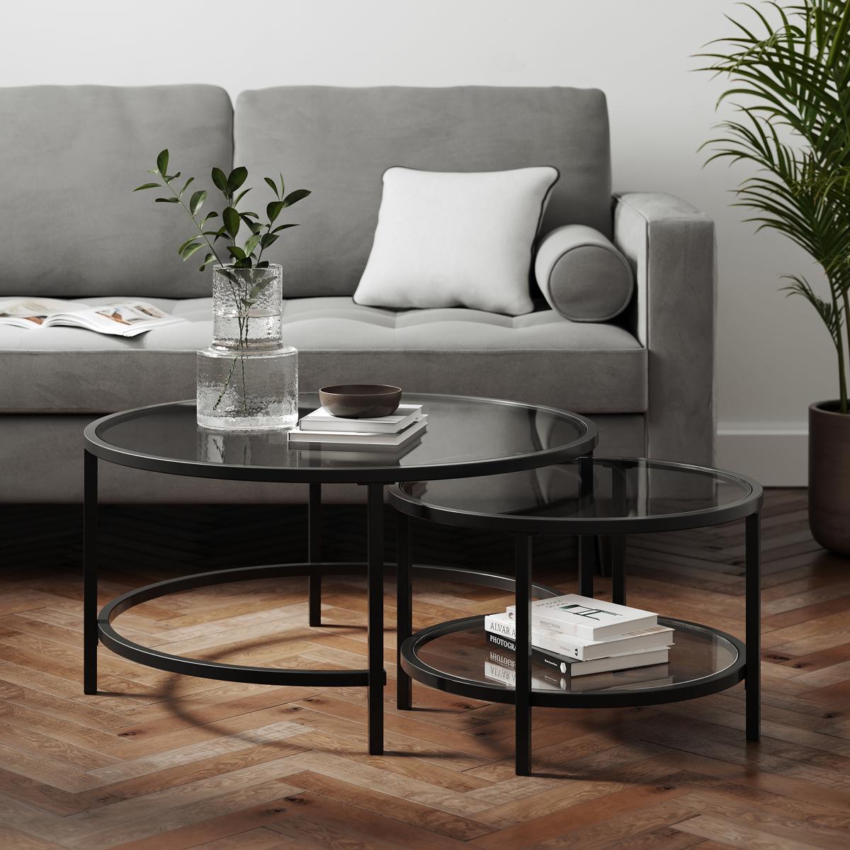 Return - Sofia Glass Coffee Nest of Tables, Smoked Glass Black Black – image 2