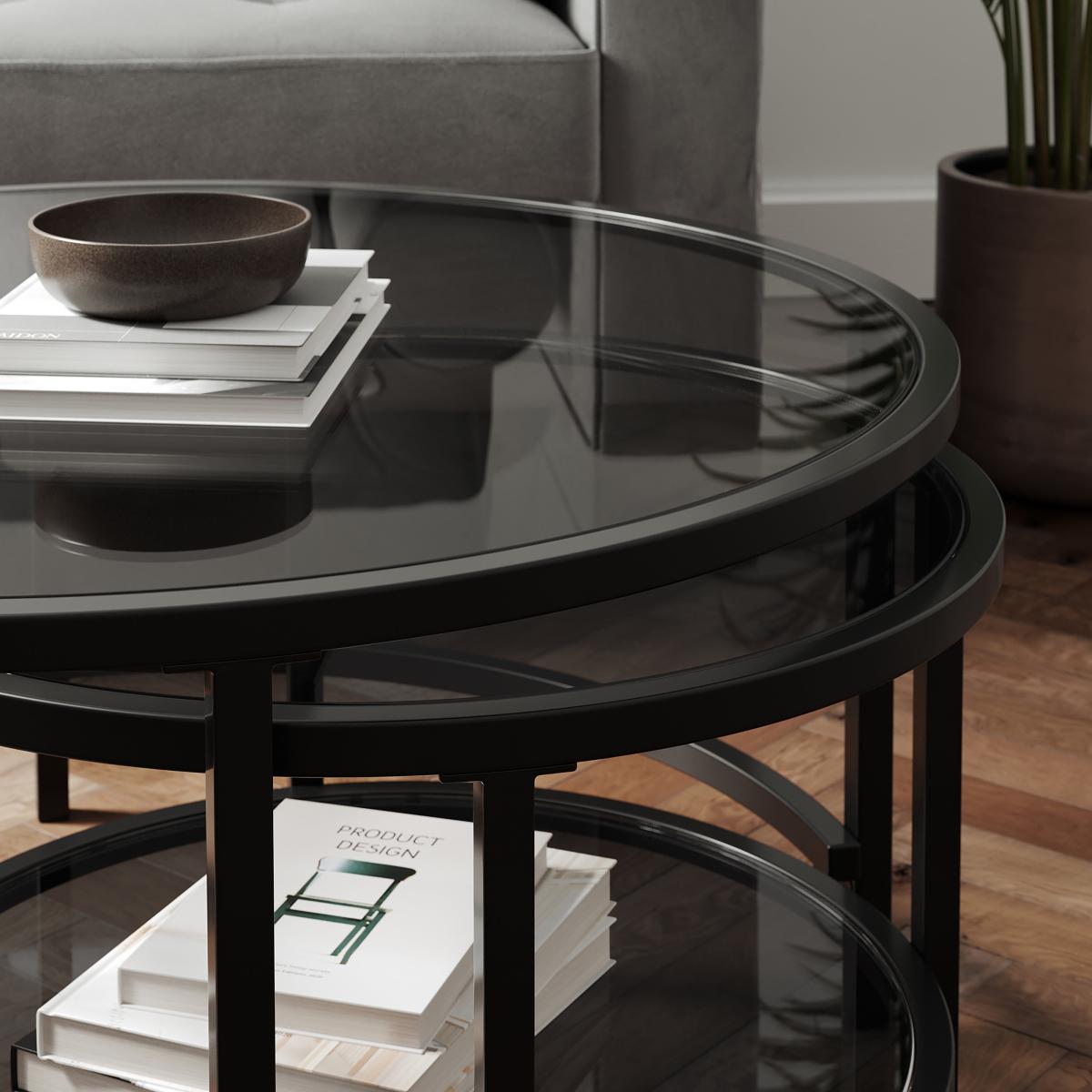 Return - Sofia Glass Coffee Nest of Tables, Smoked Glass Black Black – image 3