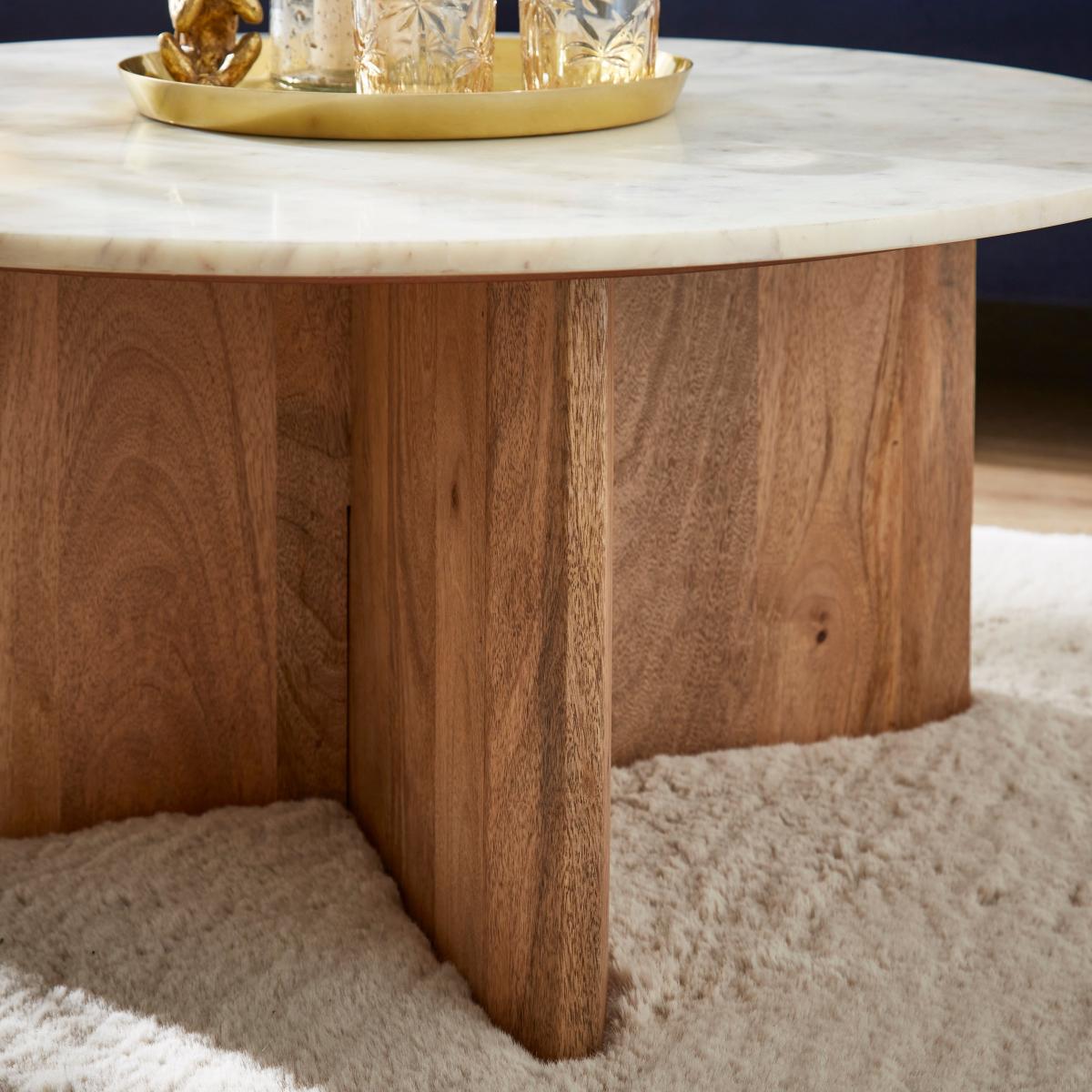 Arya Round Coffee Table, Mango Wood and Marble Natural – image 2