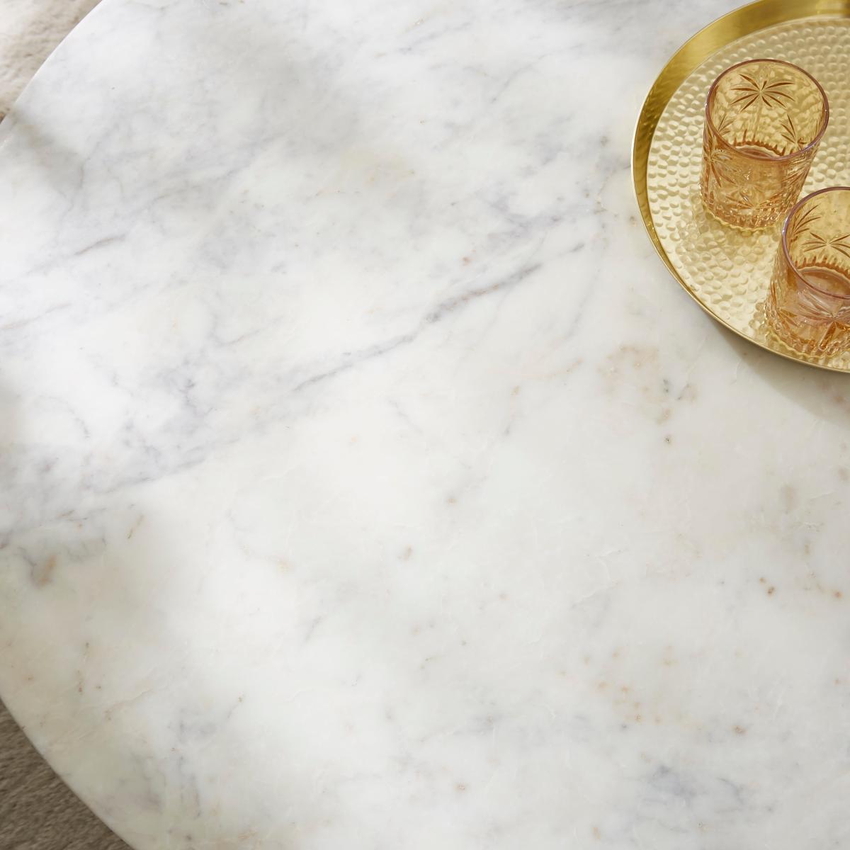Arya Round Coffee Table, Mango Wood and Marble Natural – image 3