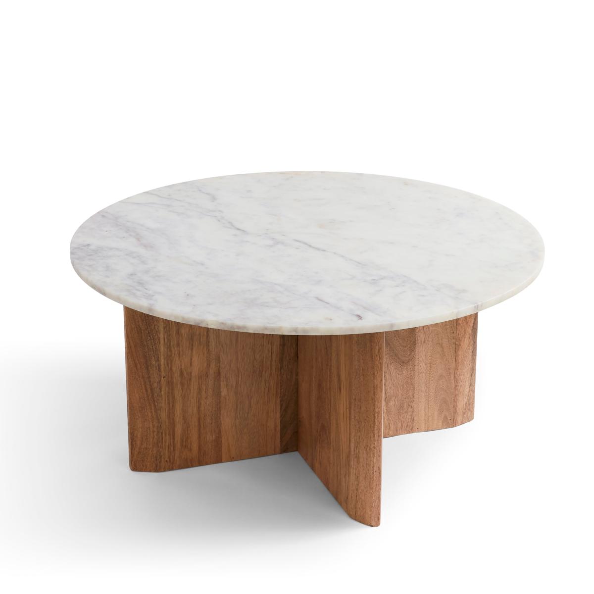 Arya Round Coffee Table, Mango Wood and Marble Natural – image 4