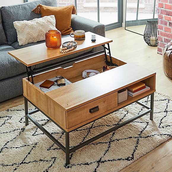 Fulton Oak Effect Lift Up Coffee Table Brown and Grey – image 3