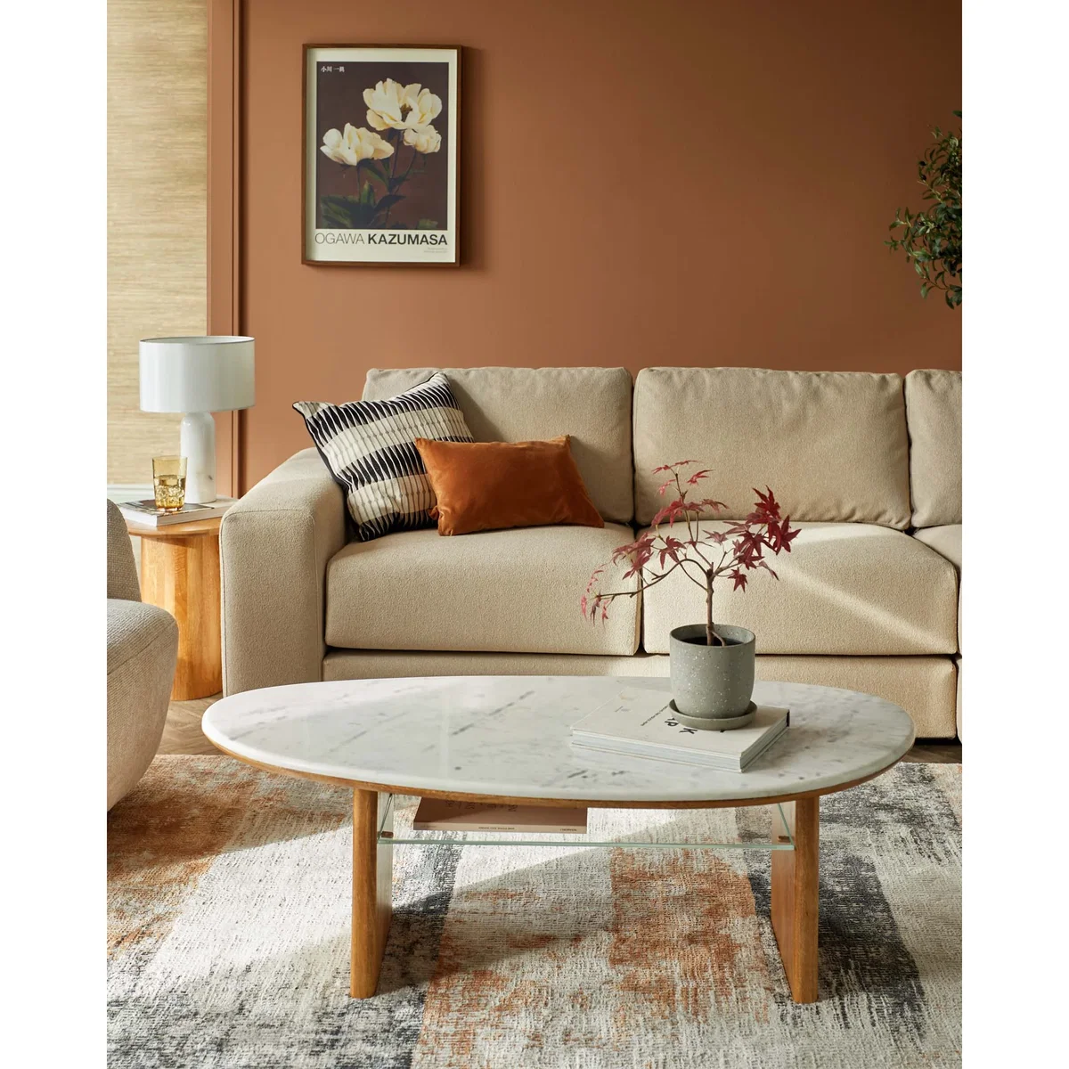 Cara light mango wood marble top coffee table – image 3