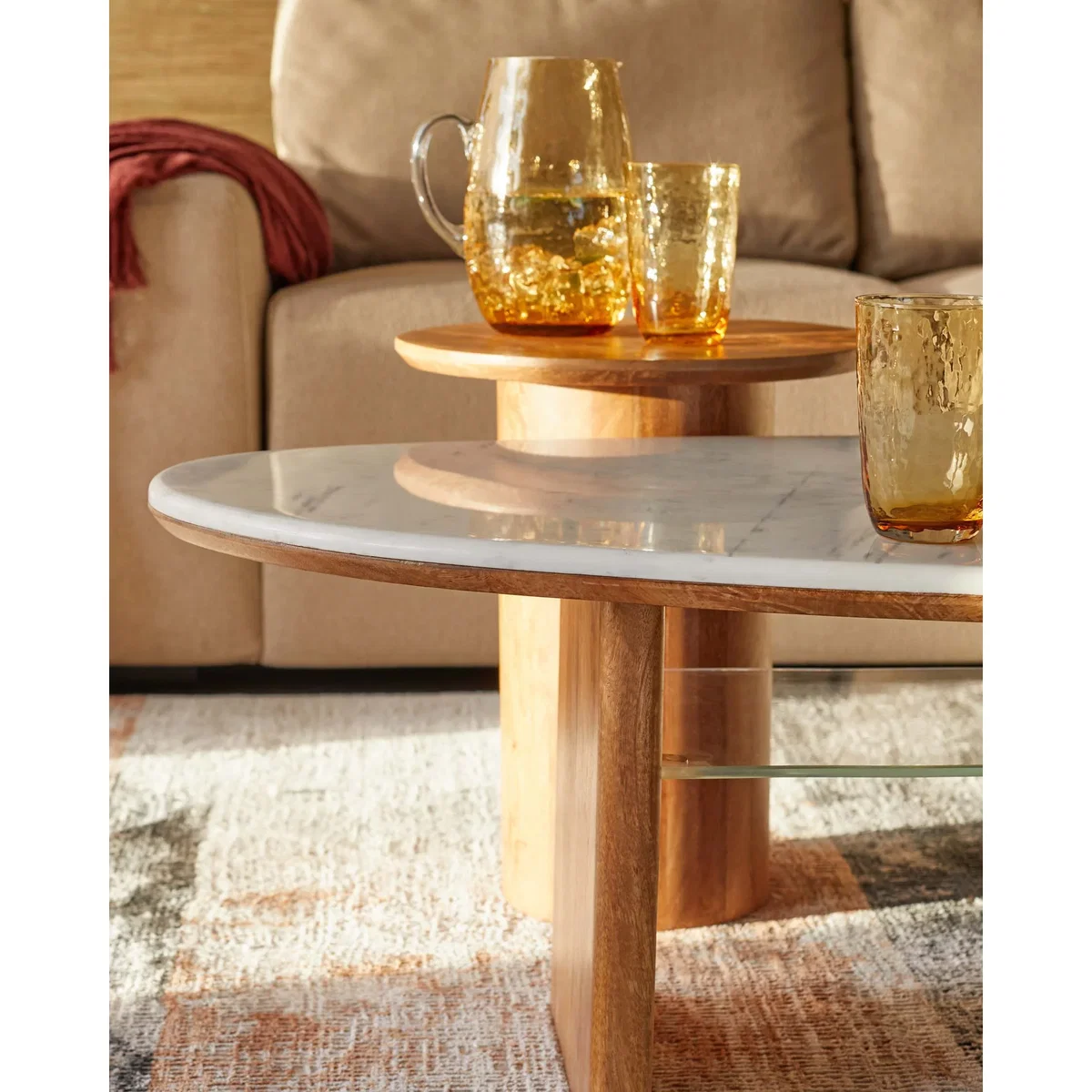 Cara light mango wood marble top coffee table – image 5