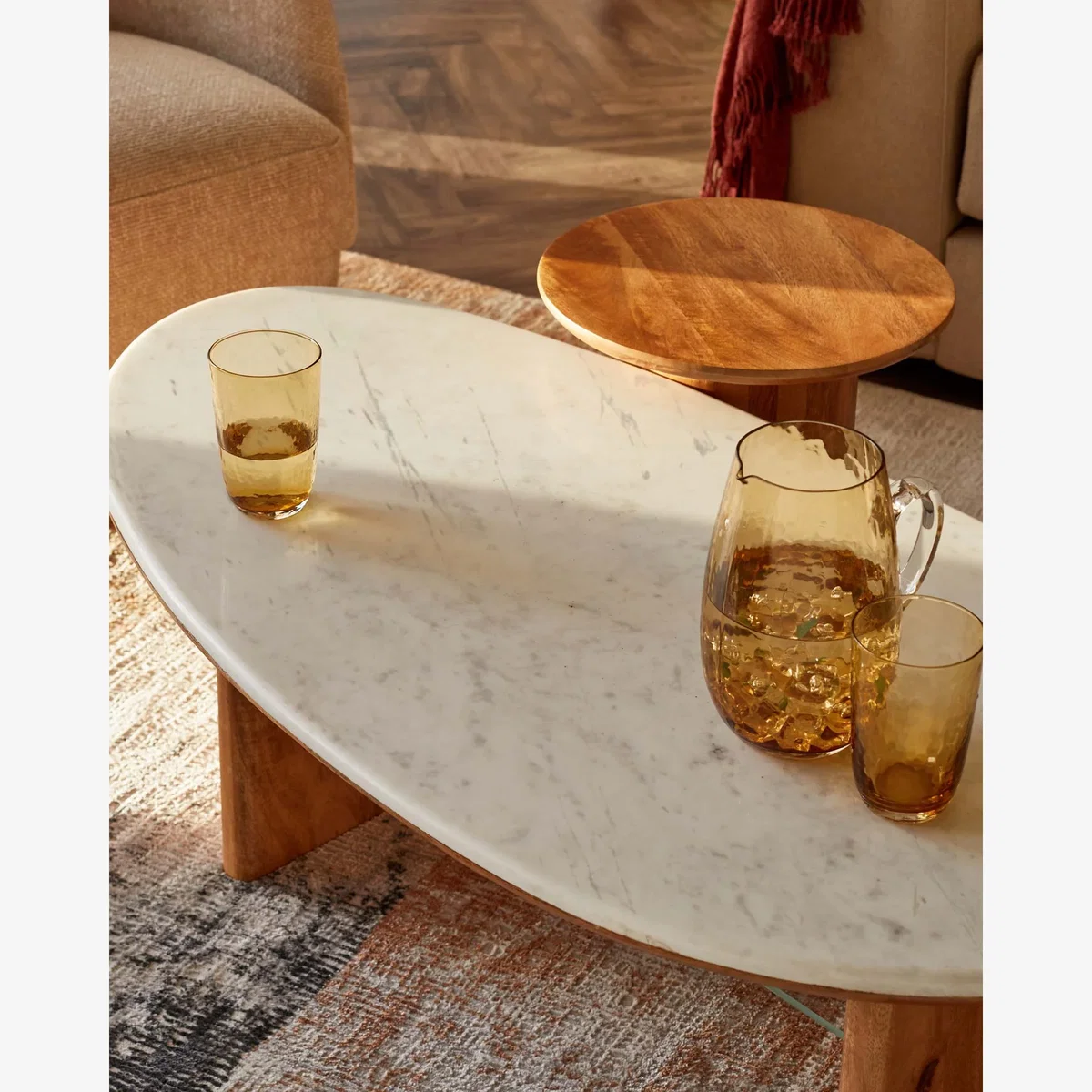 Cara light mango wood marble top coffee table – image 1