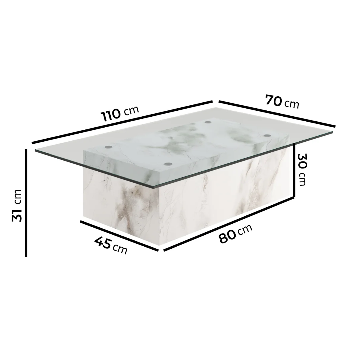 Large Rectangular Glass and White Marble Effect Coffee Table - Celine – image 3