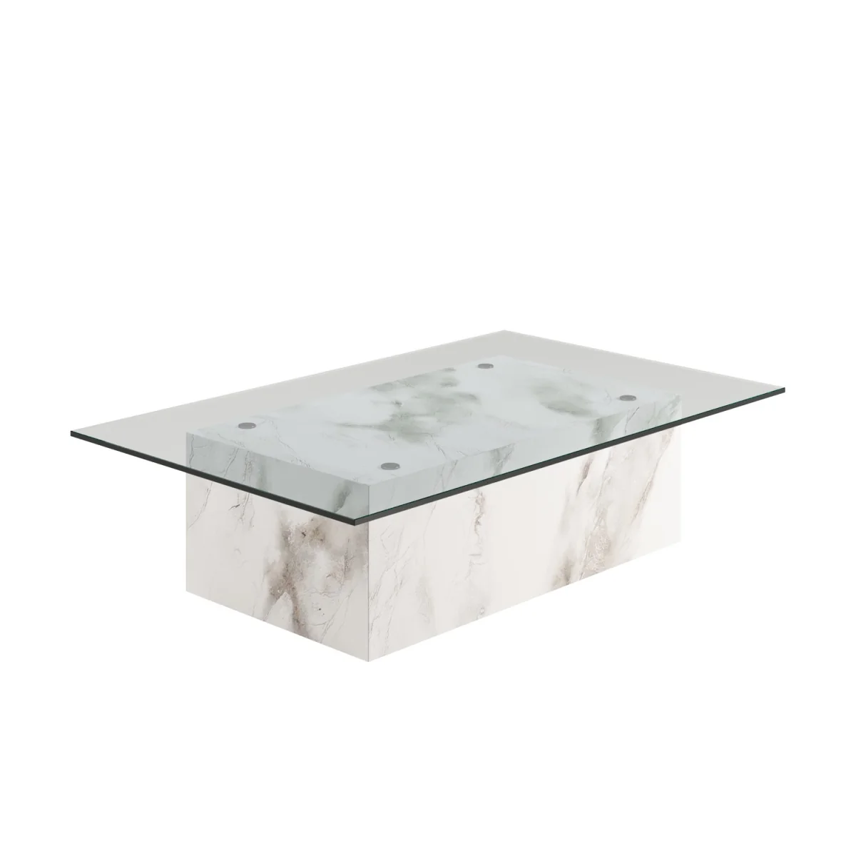 Large Rectangular Glass and White Marble Effect Coffee Table - Celine – image 4