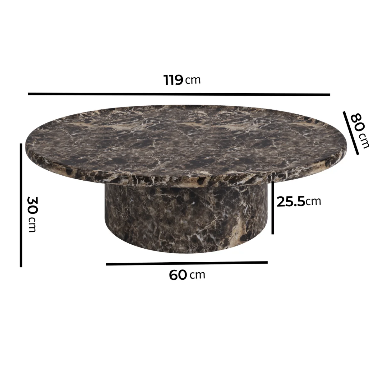 Large Brown Marble Effect Oval Coffee Table - Arrezzo – image 2