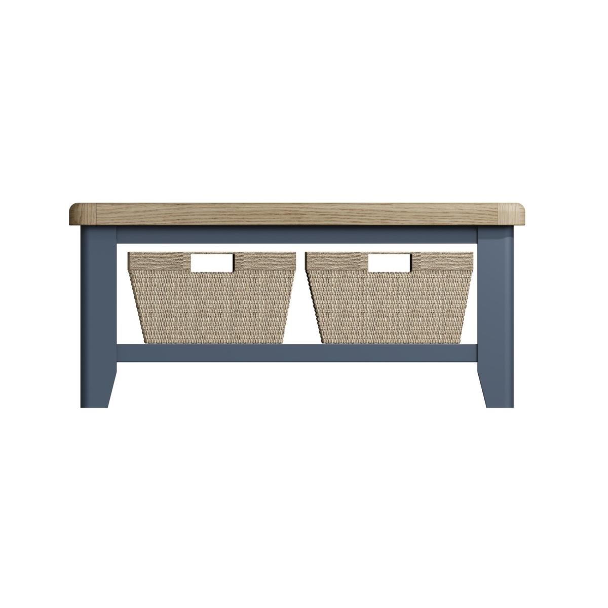 Oak & Blue Coffee Table 100cm with Wicker Baskets – image 3