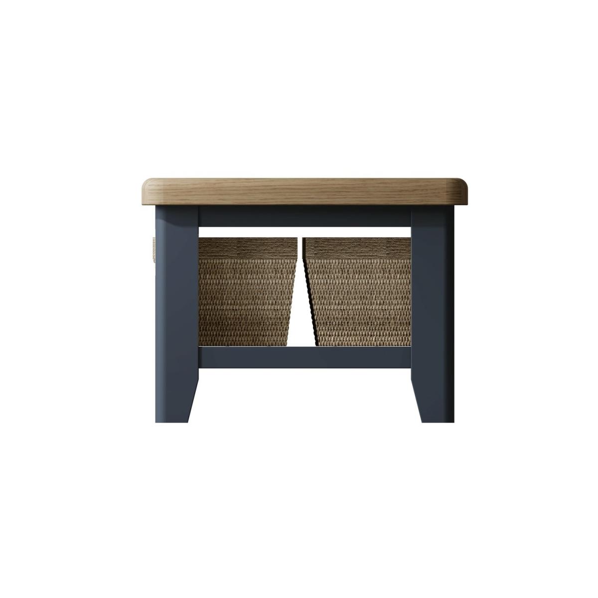 Oak & Blue Coffee Table 100cm with Wicker Baskets – image 4