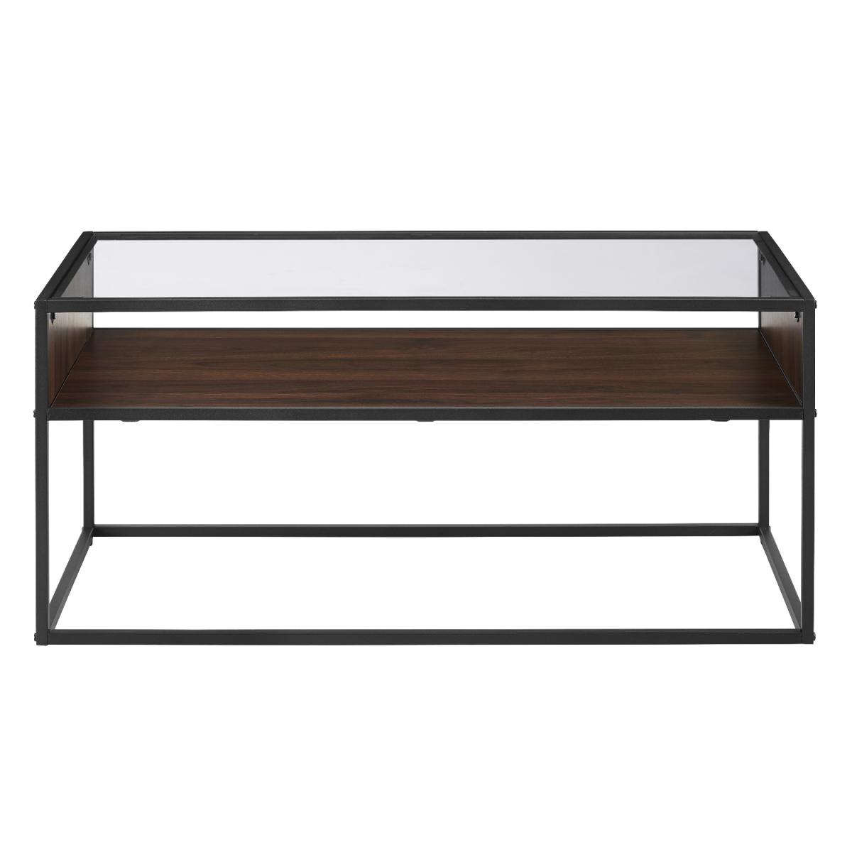 Glass Coffee Table with Brown Wooden Shelf - Foster – image 2